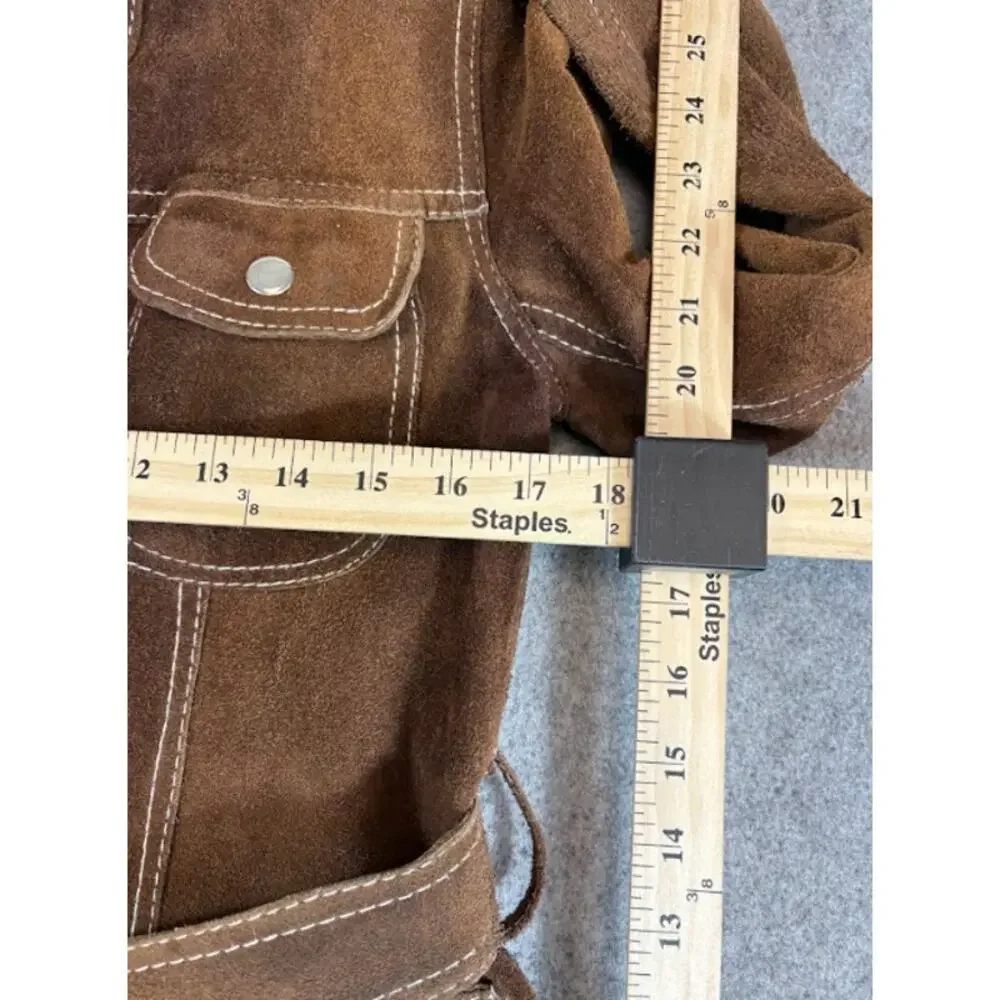 VTG Suede Leather Coat Belted Western Jacket Women Small Brown Cowgirl Boho 70s - Picture 5 of 8